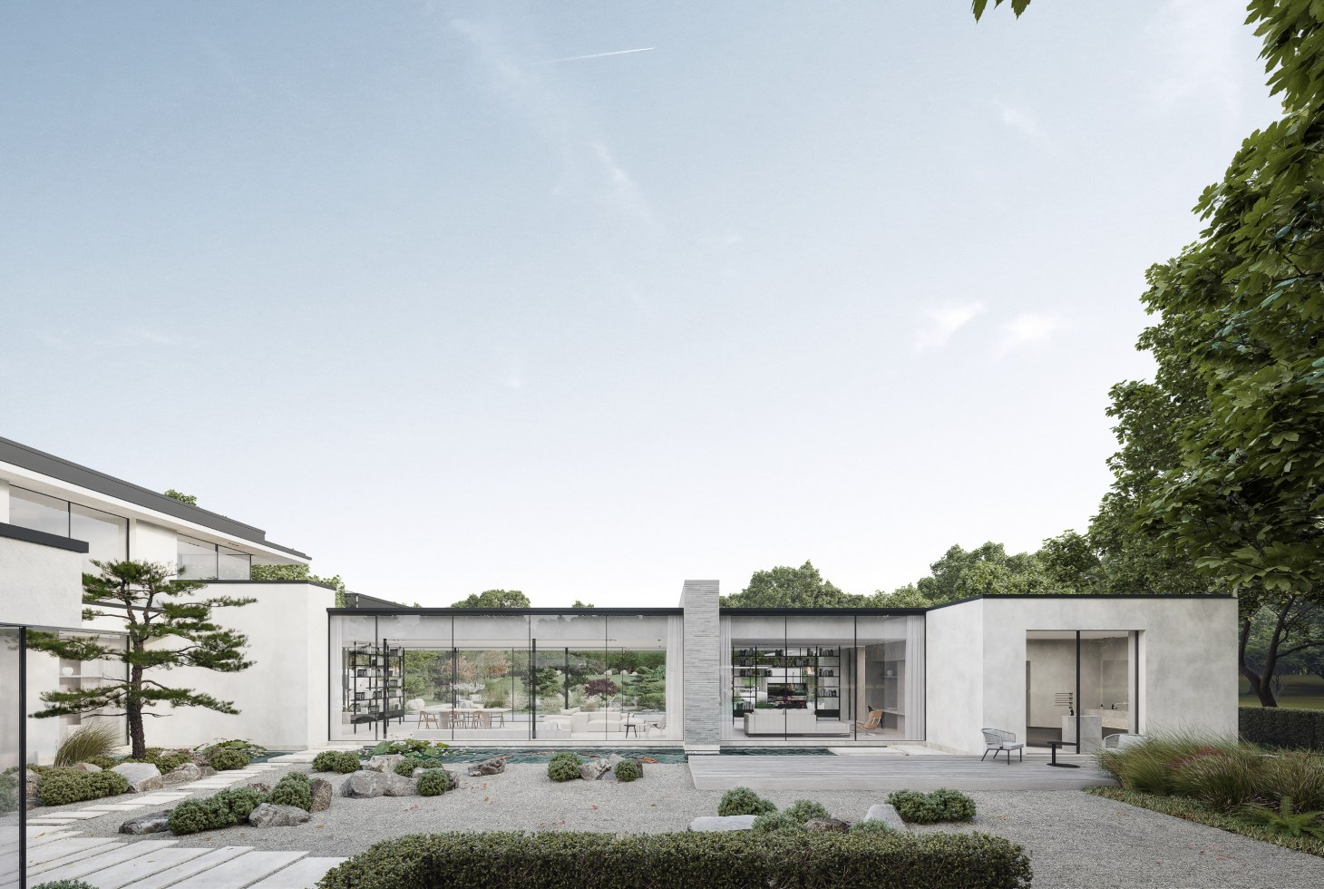 exklusives villendesign glaspavillion wasserband klinkerfassade hofsituation 2